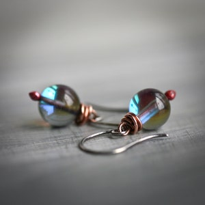 Blue Morpho Artisan Glass Mixed Metal Copper and Sterling Earrings image 5