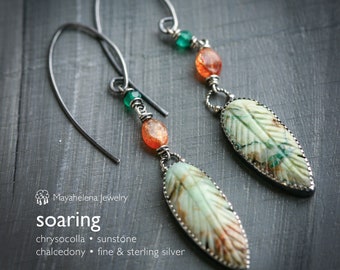 Soaring - Chrysocolla Sunstone and Chalcedony Sterling Silver Earrings