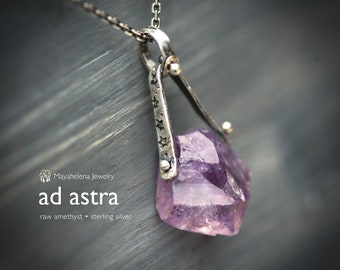 Ad Astra - Raw Amethyst Point Heat Riveted Sterling Silver Necklace