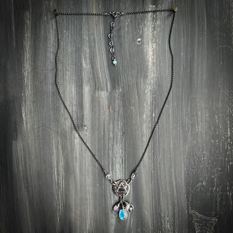 Elements: Air Rainbow Moonstone, Rock Crystal, lavender quartz with Alchemy Charm Sterling Silver Necklace image 7
