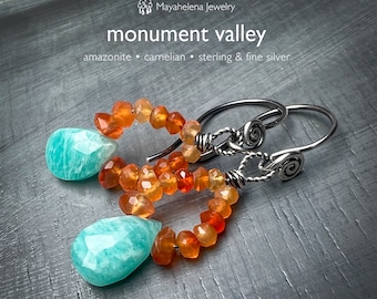 Monument Valley - Carnelian and Amazonite Sterling Silver Earrings