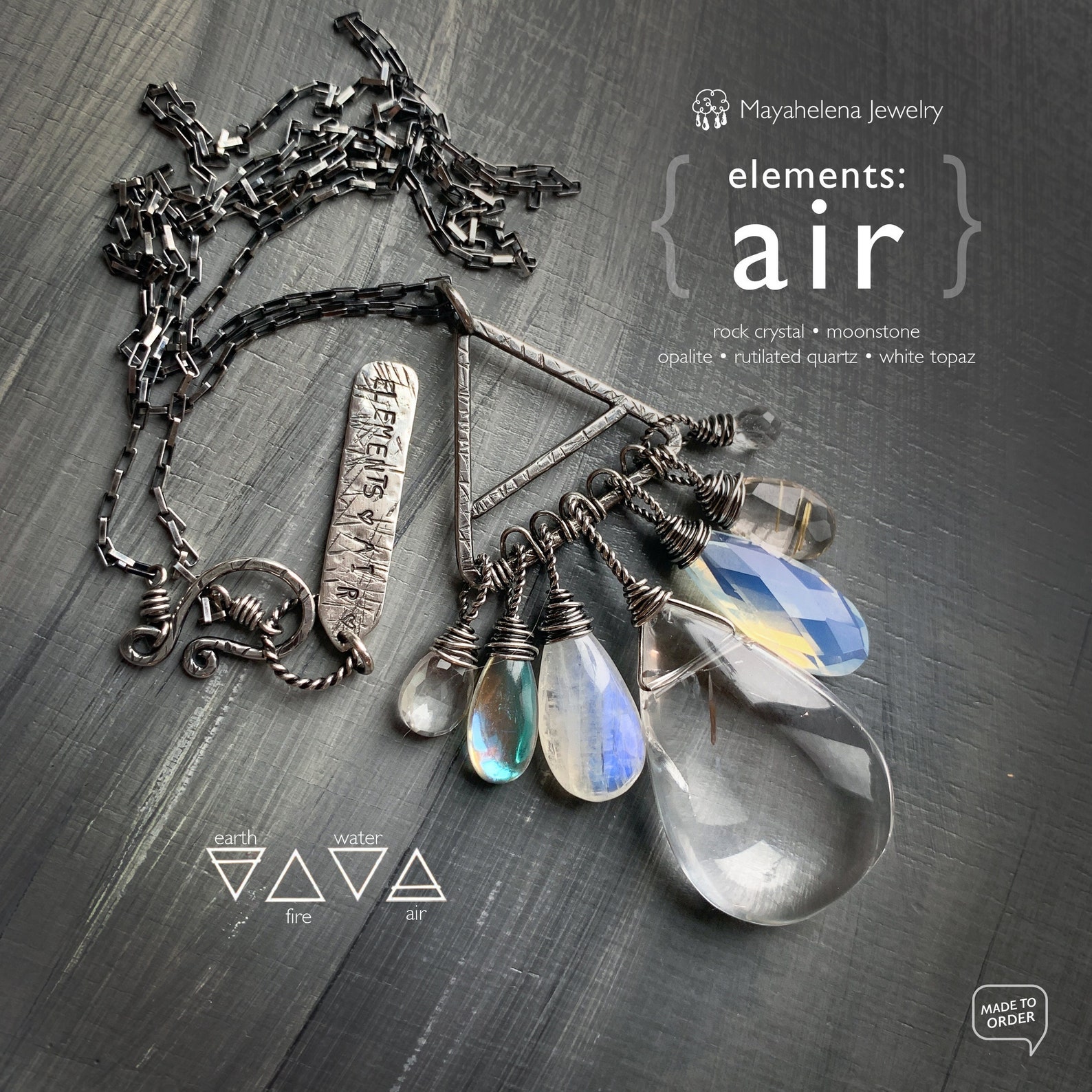 Elements: Air Alchemy Symbolism Sterling Silver Pendant Rock | Etsy