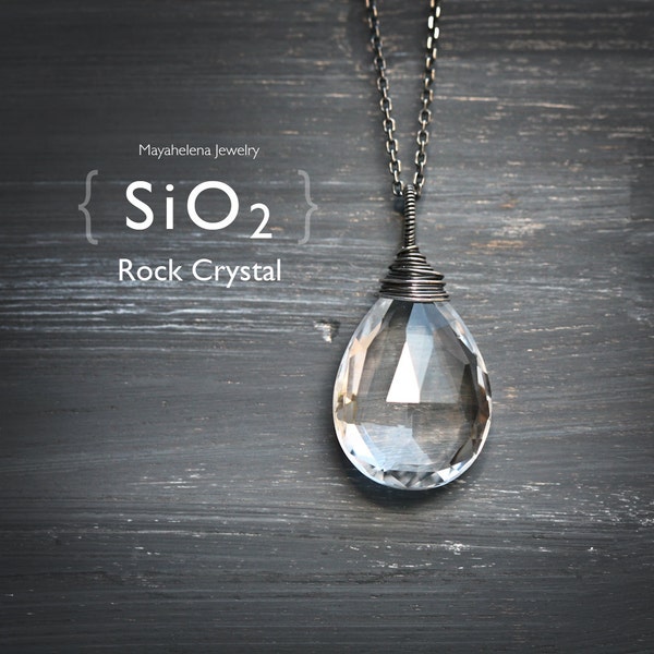 SiO2 - Large Clear Rock Crystal Briolette Wire Wrapped Sterling Silver Necklace