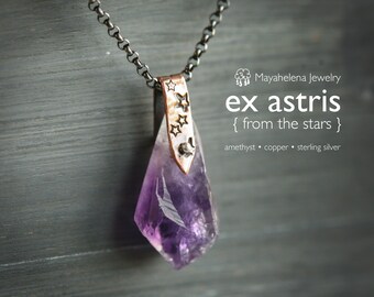 Ex Astris - From the Stars - Amethyst Crystal Copper Sterling Silver Necklace