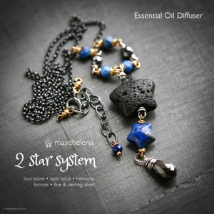 Lava Stone Lapis Lazuli Star Hematite BronzeSterling Silver Diffuser Necklace - Two Star System