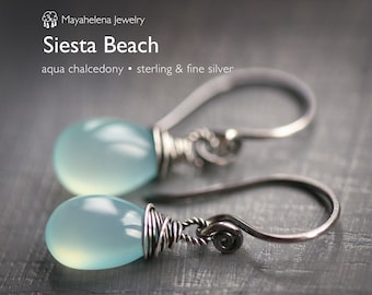 Siesta Beach - Aqua Chalcedony Sterling Silver Earrings