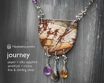 Journey - Picasso Jasper Silky Sapphire Amethyst Citrine Sterling Silver Copper Necklace