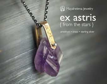 Ex Astris - From the Stars - Amethyst Crystal Brass Sterling Silver Necklace