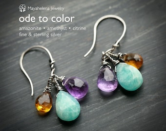 Ode to Color Amazonite Amethyst Citrine Sterling Silver Earrings