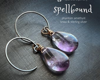 Spellbound - Phantom Amethyst Wire Wrapped Brass Oxidized Sterling Silver Earrings