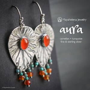 Aura Carnelian and Turquoise Sterling Silver Earrings