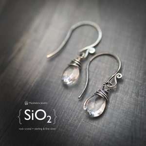 SiO2 - Clear Rock Crystal Wire Wrapped Sterling Silver  Earrings