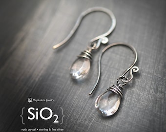 SiO2 - Clear Rock Crystal Wire Wrapped Sterling Silver  Earrings