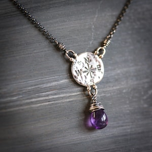 Find Your Way Amethyst with Compass Charm Sterling Silver Necklace image 3