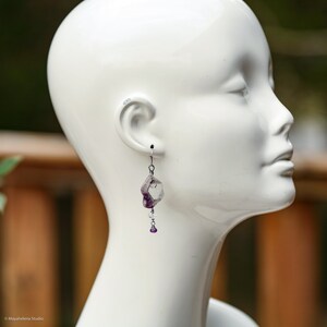 Thru the Looking Glass Chevron Amethyst Slices Riveted Sterling Silver Earrings image 8