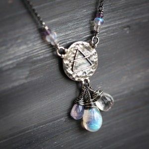 Elements: Air Rainbow Moonstone, Rock Crystal, lavender quartz with Alchemy Charm Sterling Silver Necklace image 5