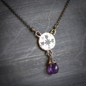 Find Your Way Amethyst with Compass Charm Sterling Silver Necklace image 2
