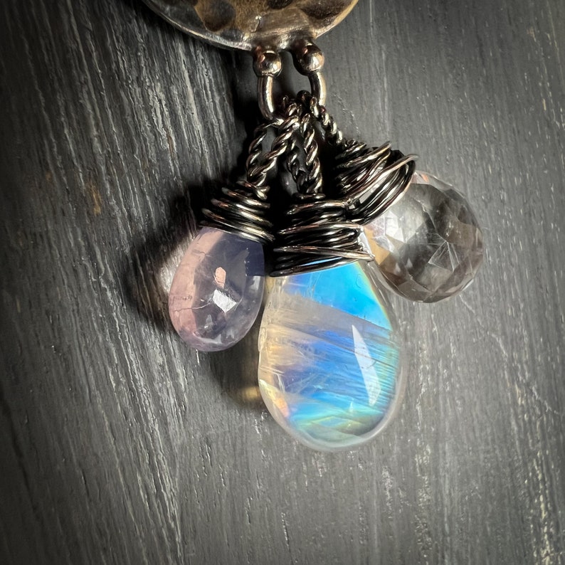 Elements: Air Rainbow Moonstone, Rock Crystal, lavender quartz with Alchemy Charm Sterling Silver Necklace image 6