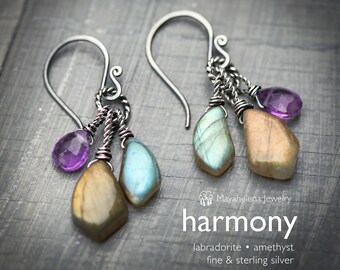 Harmony - Labradorite and Amethyst Sterling Silver Earrings