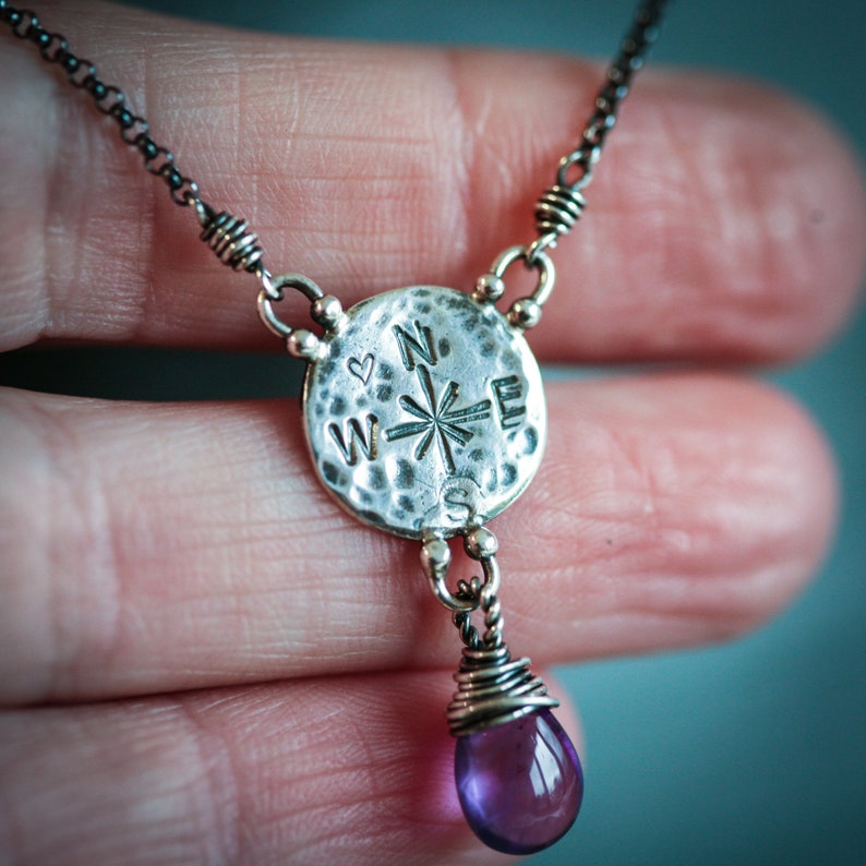 Find Your Way Amethyst with Compass Charm Sterling Silver Necklace image 5
