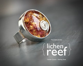 Lichen Reef - Lodolite Quartz Crystal Sterling Silver Statement Ring