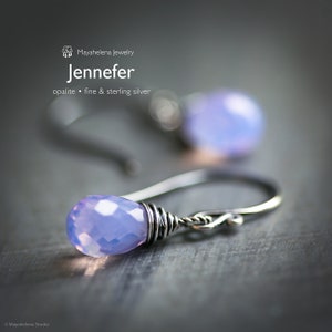 Eos- Lavender Opalite - Wire Wrapped Briolette Oxidized Sterling Silver Earrings