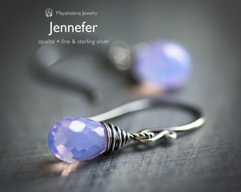 Jennefer - Lavender Opalite - Wire Wrapped Briolette Oxidized Sterling Silver Earrings