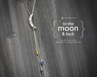 To the Moon & Back - Hand Forged Moon Sterling Silver Necklace with Crystal Dangles
