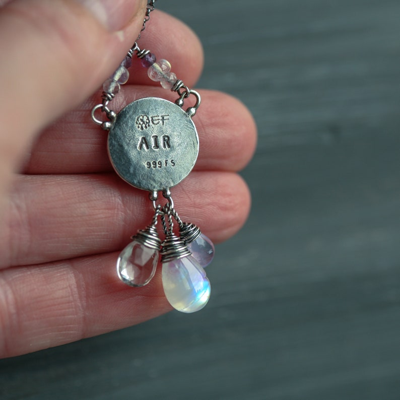 Elements: Air Rainbow Moonstone, Rock Crystal, lavender quartz with Alchemy Charm Sterling Silver Necklace image 8