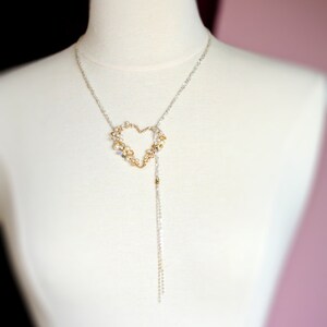 Pearl and Crystal Encrusted Sterling Gold Wire Wrapped Heart Lariat image 3