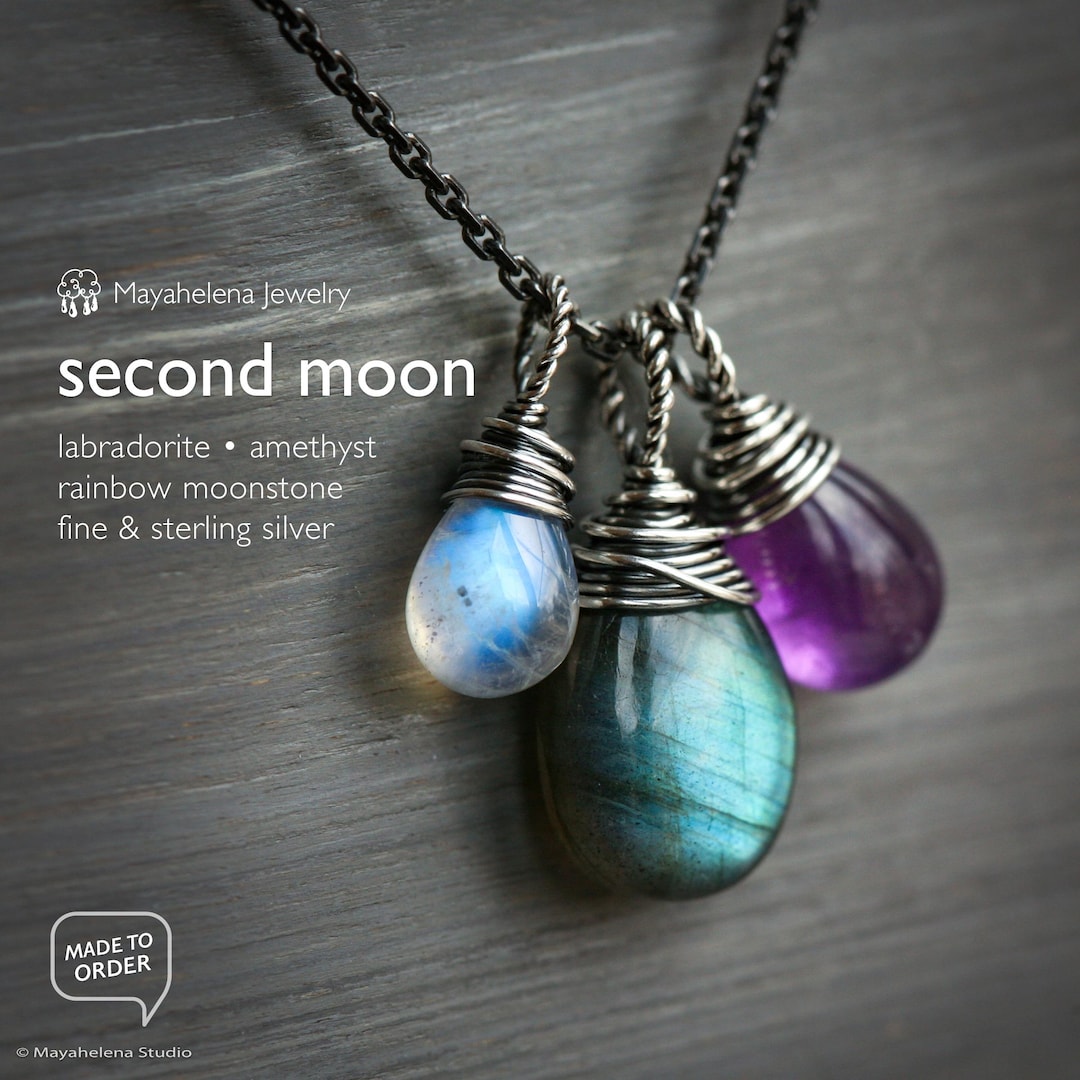 Second Moon Labradorite Amethyst Moonstone Wire Wrapped Sterling
