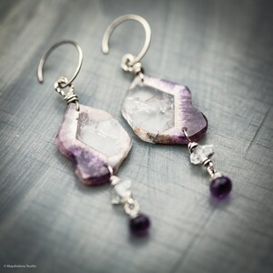 Thru the Looking Glass Chevron Amethyst Slices Riveted Sterling Silver Earrings image 3