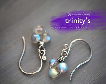 Trinity's  - Labradorite Rounds Drop Sterling Silver Earrings