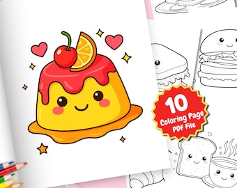 Coloring pages, Printable Food and Drink coloring book for kids, Activity book for children, Bold and Easy Designs, Relaxation Coloring Book