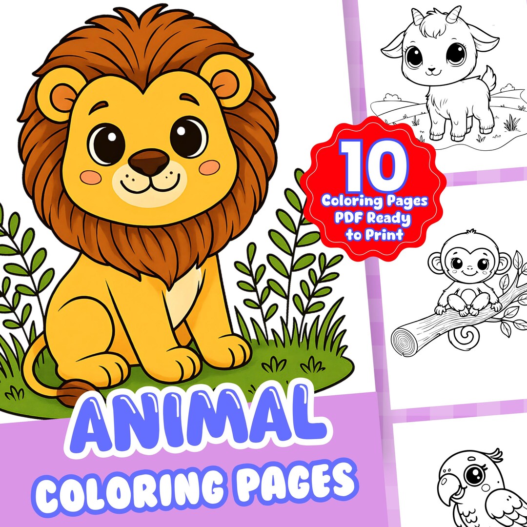 Cute Animal Coloring Book for Kids, Printable Animals Coloring Pages ...