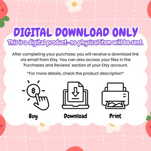 May include: Digital download only. This is a digital product - no physical item will be sent. After completing your purchase, you will receive a download link via email from Etsy. You can also access your files in the 'Purchases and Reviews' section of your Etsy account. *For more details, check the product description*