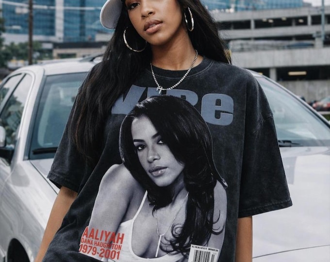 Aaliyah Snow Washed Unisex Fan Style T-Shirt, Vintage Streetwear Cotton Tee