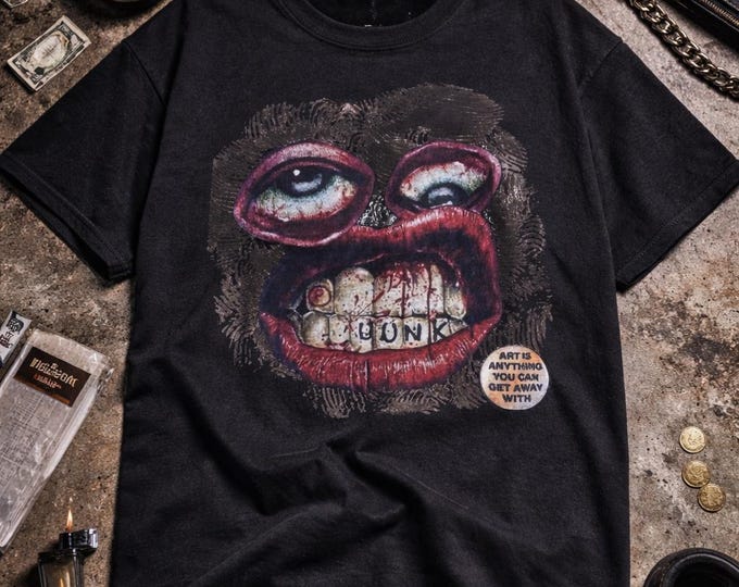 Distorted Face Thrifted Streetwear Tee | Vintage Grunge Graphic T-Shirt
