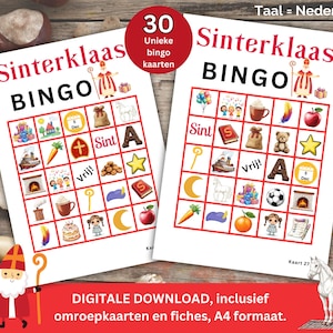 Sinterklaas Bingo, 30 Bingo Kaarten Sinterklaasfeest Spel, Printbare Bingo Sint en Piet, Sinterklaas spel in klas, Nederlands Pakjesavond A4