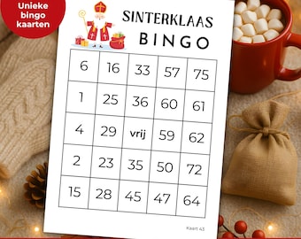 Sinterklaas bingo with numbers, 50 classic bingo cards, Dutch Sinterklaas game Pakjesavond, Sinterklaas evening game pdf download