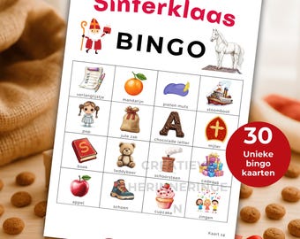 Sinterklaas bingo 30 bingo cards, Sinterklaas game for children, Sint and Piet picture bingo, Pakjesavond game pdf, Dutch holiday
