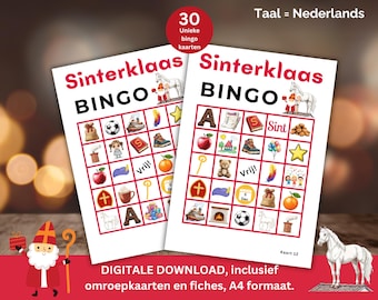Sinterklaas bingo, 30 bingo cards, Sint and Piet Dutch, Pakjesavond, Sinterklaas party, Gift unwrapping game, Family and Children A4