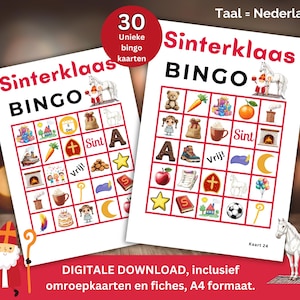 Sinterklaas bingo, 30 bingo kaarten, Sint en Piet Nederlands, Pakjesavond, Sinterklaas feest, Spel cadeau uitpakken, Familie en Kinderen A4