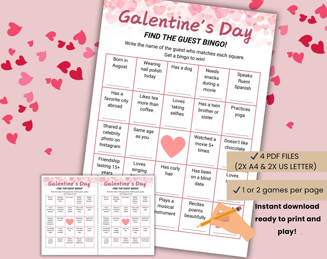 Galentines Day Bingo, Find the Guest Bingo, Icebreaker Printable ...