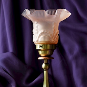 Vintage Brass and Copper Metal Table Lamp with Glass Lampshade