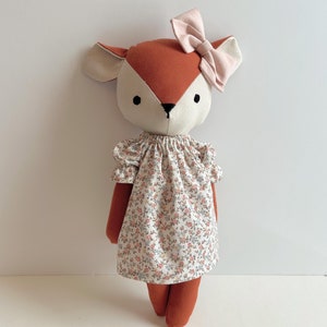 Reindeer Fawn Deer with Dress - Instant Download Sewing Pattern, DIY soft toy doll in organic linen or cotton.
