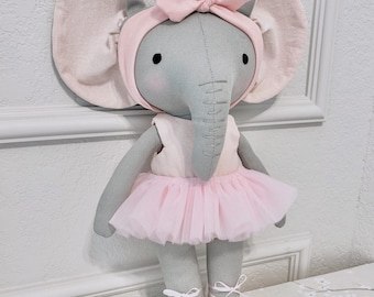 Elephant doll with beautiful ballerina outfit sewing pattern PDF animal soft toy pdf DIY tutorial make a stuffed elephant doll for gift