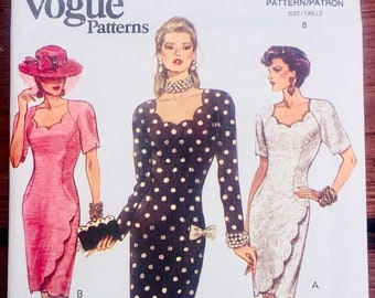 90s Vogue Beautiful Scalloped  Dress Pattern No. 8545 Size 8  FF Uncut