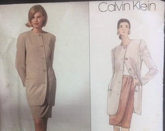 1991 Vogue American Designer Calvin Klein Jacket and Skirt Suit Pattern No. 2630 Size 8-10-12 Uncut