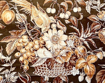 Vintage Waverly Glosheen Fabric: Floral Basket, Bird Print, 2.1 Yards